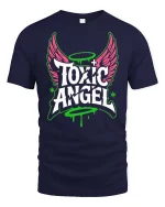 Toxic Angel T-Shirt Streetwear Gothic Graphic Grunge Tee - navy t-shirt on white background