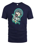 Funny Space Opossum T-Shirt Cute Astronaut Animal Tee - navy t-shirt on white background