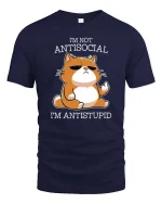 Funny Antisocial Cat T-Shirt Sarcastic Humor Graphic - navy t-shirt on white background