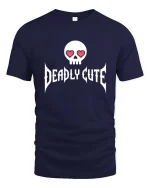 Deadly Cute T-Shirt Skull Heart Eyes Gothic Graphic - navy t-shirt on white background