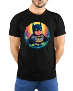 Dark Knight Pig T-Shirt Funny Hero Animal Graphic Tee - model wearing black tee with hands behind back