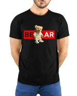 Bear Streetwear T-Shirt Cool Teddy Urban Graphic Tee - model wearing black tee with hands behind back