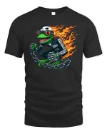 Flaming Frog Biker Graphic Cool Motorcycle Rider Animal T-shirt - black t-shirt on white background