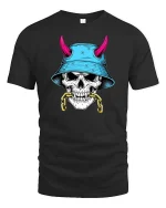 Skull Bucket Hat Street Style Graphic Edgy Art T-shirt - black t-shirt on white background