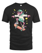 Cool Pink Panther Skateboard Street Style Graphic T-shirt - black t-shirt on white background