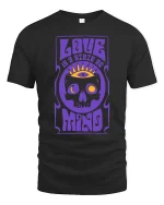 Love Is A State Of Mind Retro Psychedelic Skull Graphic T-shirt - black t-shirt on white background
