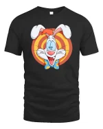 Funny Cartoon Bunny Retro Style Happy Character Graphic T-shirt - black t-shirt on white background