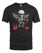 Cupid Skeleton Funny Valentine Humor Graphic Love T-shirt - black t-shirt on white background