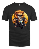 Cool Lion Biker Graphic Motorcycle Rider Animal T-shirt - black t-shirt on white background
