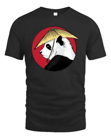Japanese Style Panda Samurai Artistic Graphic Animal T-shirt - black t-shirt on white background