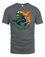 Flaming Frog Biker Graphic Cool Motorcycle Rider Animal T-shirt - gray t-shirt on white background