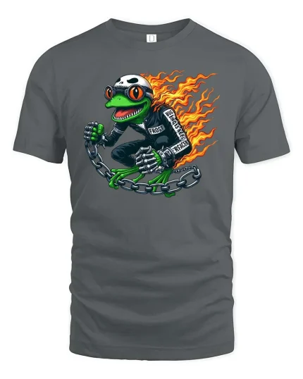 Flaming Frog Biker Graphic Cool Motorcycle Rider Animal T-shirt - gray t-shirt on white background