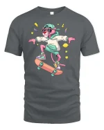 Cool Pink Panther Skateboard Street Style Graphic T-shirt - gray t-shirt on white background