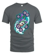 Mystic Koi Fish Floral Artistic Japanese Style Graphic T-shirt - gray t-shirt on white background