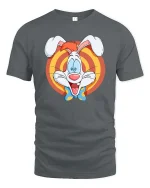 Funny Cartoon Bunny Retro Style Happy Character Graphic T-shirt - gray t-shirt on white background