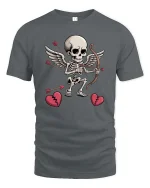 Cupid Skeleton Funny Valentine Humor Graphic Love T-shirt - gray t-shirt on white background