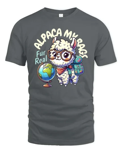 Alpaca My Bags Cute Travel Lover Funny Animal Graphic T-shirt - gray t-shirt on white background