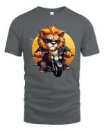 Cool Lion Biker Graphic Motorcycle Rider Animal T-shirt - gray t-shirt on white background