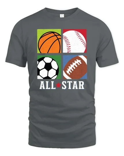 All Star Sports Balls Graphic Athlete Fan Favorite T-shirt - gray t-shirt on white background