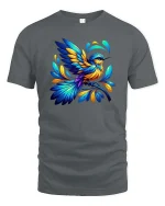 Colorful Hummingbird Artistic Nature Lover Graphic T-shirt - gray t-shirt on white background
