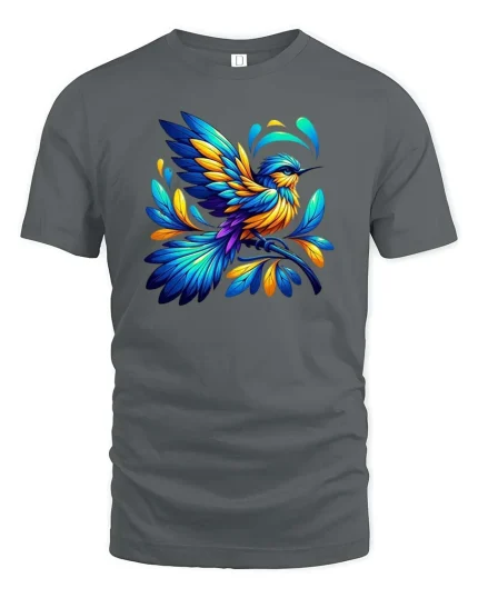 Colorful Hummingbird Artistic Nature Lover Graphic T-shirt - gray t-shirt on white background