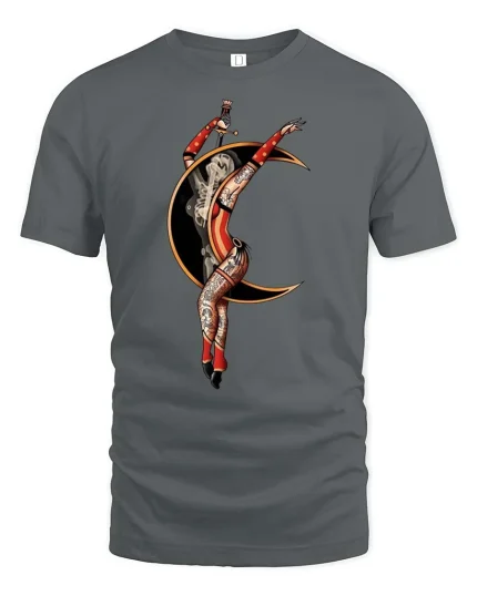 Vintage Circus Acrobat Moon Artistic Performer Graphic T-shirt - gray t-shirt on white background
