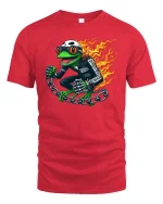 Flaming Frog Biker Graphic Cool Motorcycle Rider Animal T-shirt - red t-shirt on white background