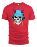 Skull Bucket Hat Street Style Graphic Edgy Art T-shirt - red t-shirt on white background