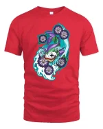 Mystic Koi Fish Floral Artistic Japanese Style Graphic T-shirt - red t-shirt on white background