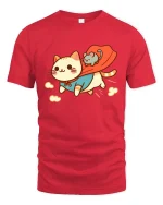 Cute Superhero Cat Cartoon Funny Animal Graphic T-shirt - red t-shirt on white background