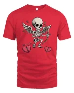 Cupid Skeleton Funny Valentine Humor Graphic Love T-shirt - red t-shirt on white background