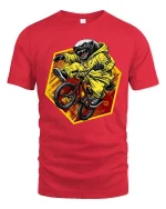 Angry Honey Badger BMX Rider Extreme Animal Graphic T-shirt - red t-shirt on white background