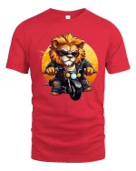 Cool Lion Biker Graphic Motorcycle Rider Animal T-shirt - red t-shirt on white background