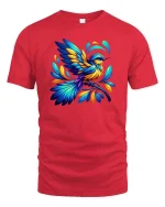 Colorful Hummingbird Artistic Nature Lover Graphic T-shirt - red t-shirt on white background