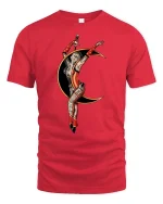 Vintage Circus Acrobat Moon Artistic Performer Graphic T-shirt - red t-shirt on white background