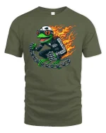 Flaming Frog Biker Graphic Cool Motorcycle Rider Animal T-shirt - military green t-shirt on white background