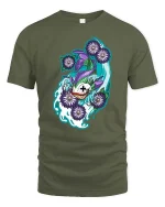 Mystic Koi Fish Floral Artistic Japanese Style Graphic T-shirt - military green t-shirt on white background