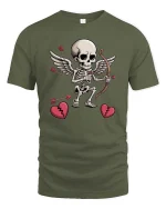 Cupid Skeleton Funny Valentine Humor Graphic Love T-shirt - military green t-shirt on white background