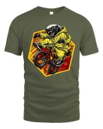 Angry Honey Badger BMX Rider Extreme Animal Graphic T-shirt - military green t-shirt on white background
