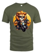 Cool Lion Biker Graphic Motorcycle Rider Animal T-shirt - military green t-shirt on white background