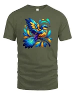 Colorful Hummingbird Artistic Nature Lover Graphic T-shirt - military green t-shirt on white background