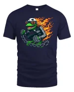 Flaming Frog Biker Graphic Cool Motorcycle Rider Animal T-shirt - navy t-shirt on white background