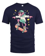 Cool Pink Panther Skateboard Street Style Graphic T-shirt - navy t-shirt on white background