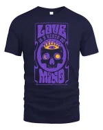 Love Is A State Of Mind Retro Psychedelic Skull Graphic T-shirt - navy t-shirt on white background