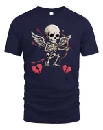 Cupid Skeleton Funny Valentine Humor Graphic Love T-shirt - navy t-shirt on white background