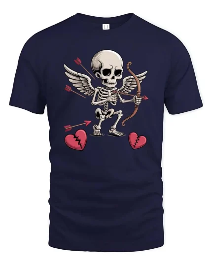 Cupid Skeleton Funny Valentine Humor Graphic Love T-shirt - navy t-shirt on white background