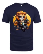 Cool Lion Biker Graphic Motorcycle Rider Animal T-shirt - navy t-shirt on white background