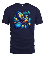 Colorful Hummingbird Artistic Nature Lover Graphic T-shirt - navy t-shirt on white background