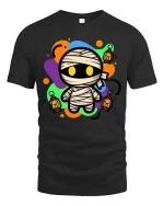 Cute Halloween Mummy Lantern Glow Graphic T-Shirt Costume - black t-shirt on white background