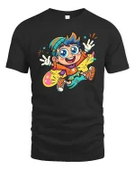 Happy Cartoon Kid Color Splash Fun Graphic T-Shirt Style - black t-shirt on white background
